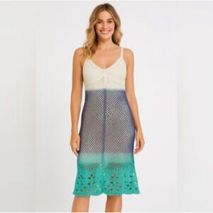 Women's California Moonrise Crochet Ombre Dress NWT M Blue Green